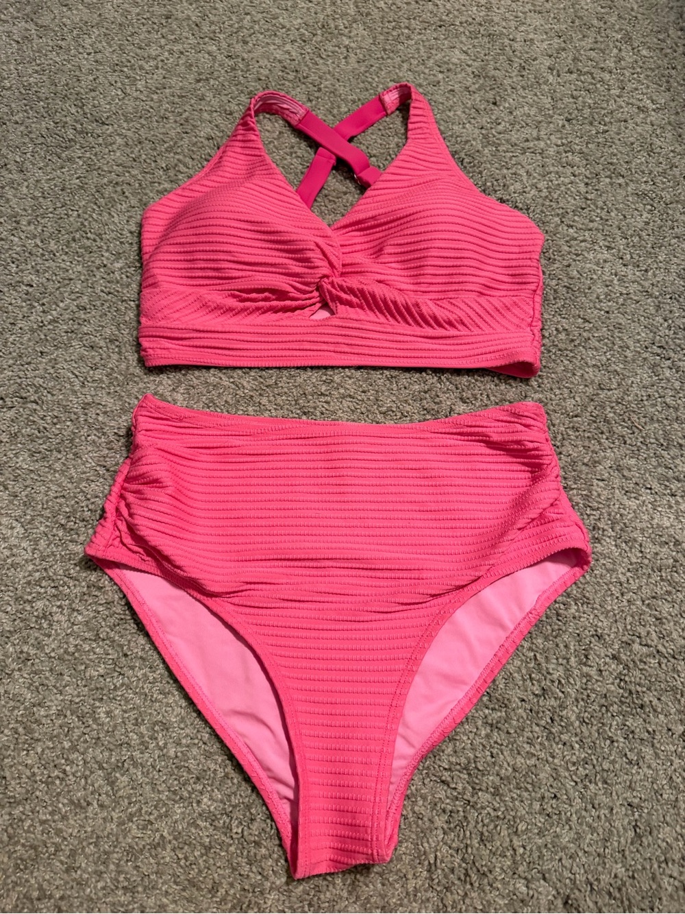 Women’s High-Waist Pink Textured Bikini Set